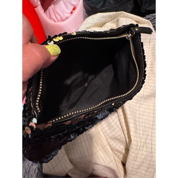 VS victorias secret black/gold sequin clutch toiletry/cosmetic makeup case/bag - Picture 5 of 5